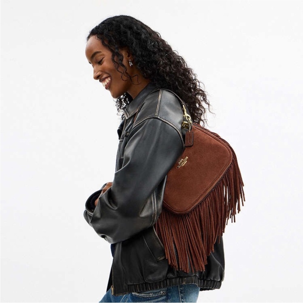 Coach Teri Suede Leather Shoulder Bag With Fringe